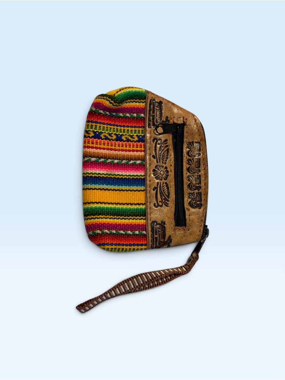 Colorful Striped Wristlet Clutch with Embossed Brown Accent